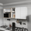 Natural Oak and White Kitchen Cabinet with Microwave Space and Open Shelf