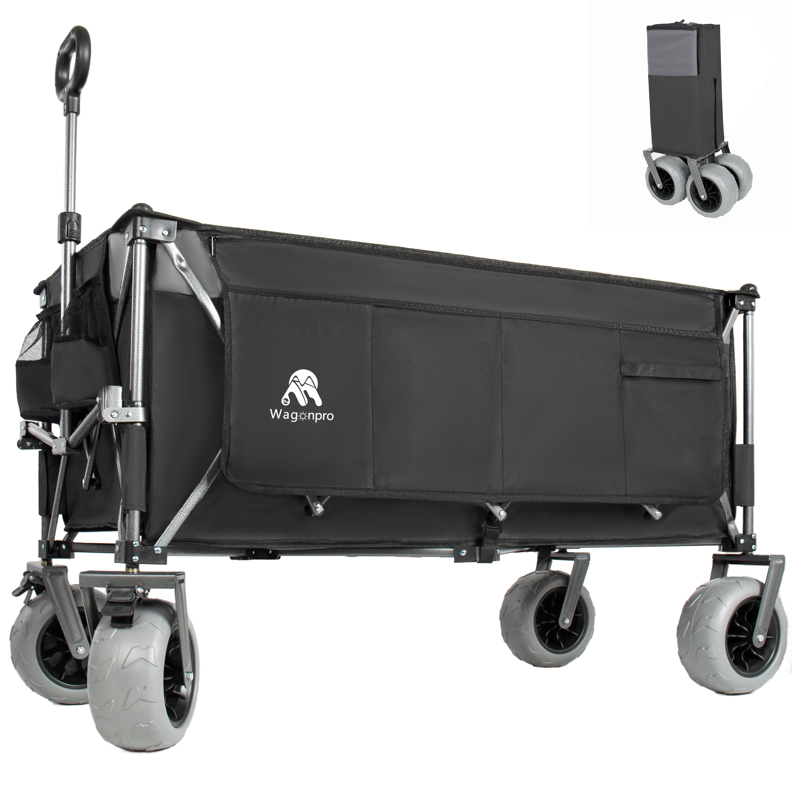52-inch Extended Heavy-Duty Foldable Utility Wagon, 560lbs, Patented Ultra-Stable Frame, 1:6 Space-Saving Fold, Portable and Collapsible for Beach, Sports, and Garden Use, Black+Gray