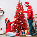 5FT Red Christmas Tree – Pure Red PVC Tree with 624 Tips, Hinged Branches for Easy Setup, Stable Metal Stand, Bold Holiday Decoration
