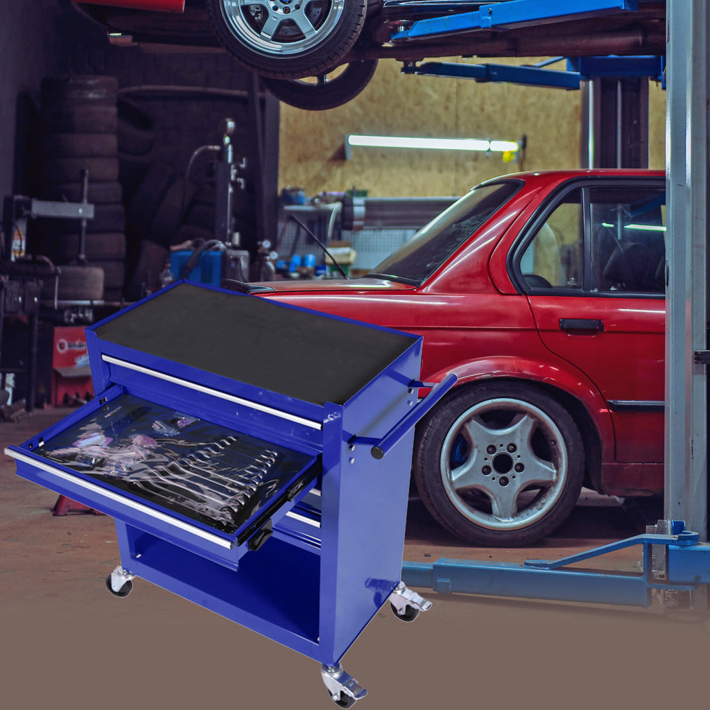 4-Drawer Rrolling Tool Box, 24.4' With 4 Wheels and Drawers With Tools, for Garage, Warehouse, Workshop, Shop,BLUE