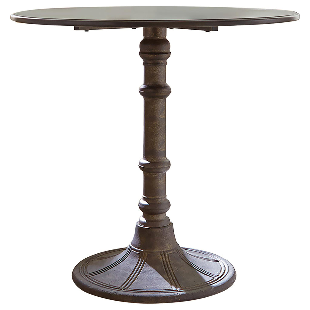 Bronze Round Dining Table with Pedestal Base - Metal and MDF, 30-inch Diameter, Brown Finish