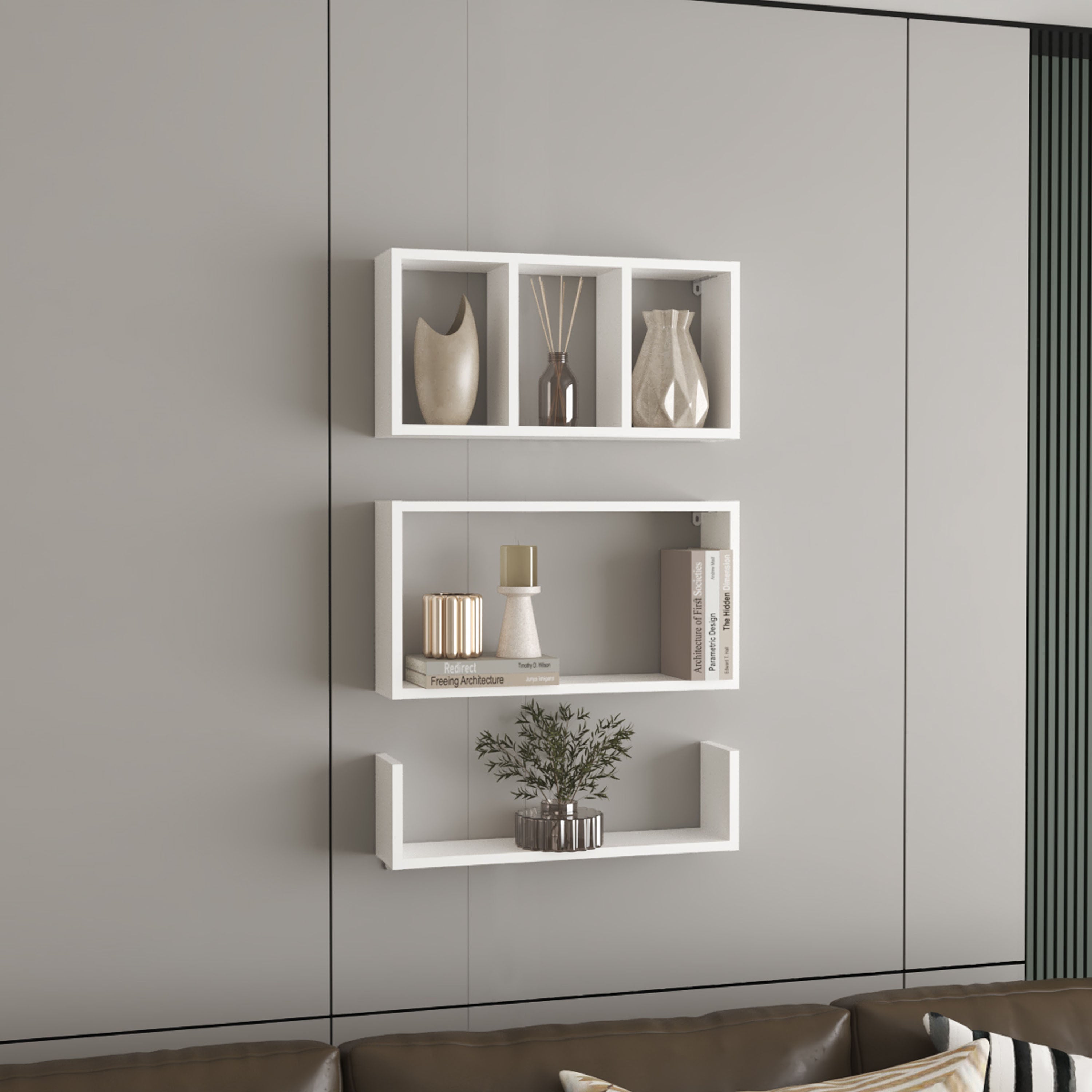 Trego Wall Shelves Set of 3, Modern Floating Shelves for Home Storage and Decoration of Living Rooms, Studios, Office or Bedroom, White