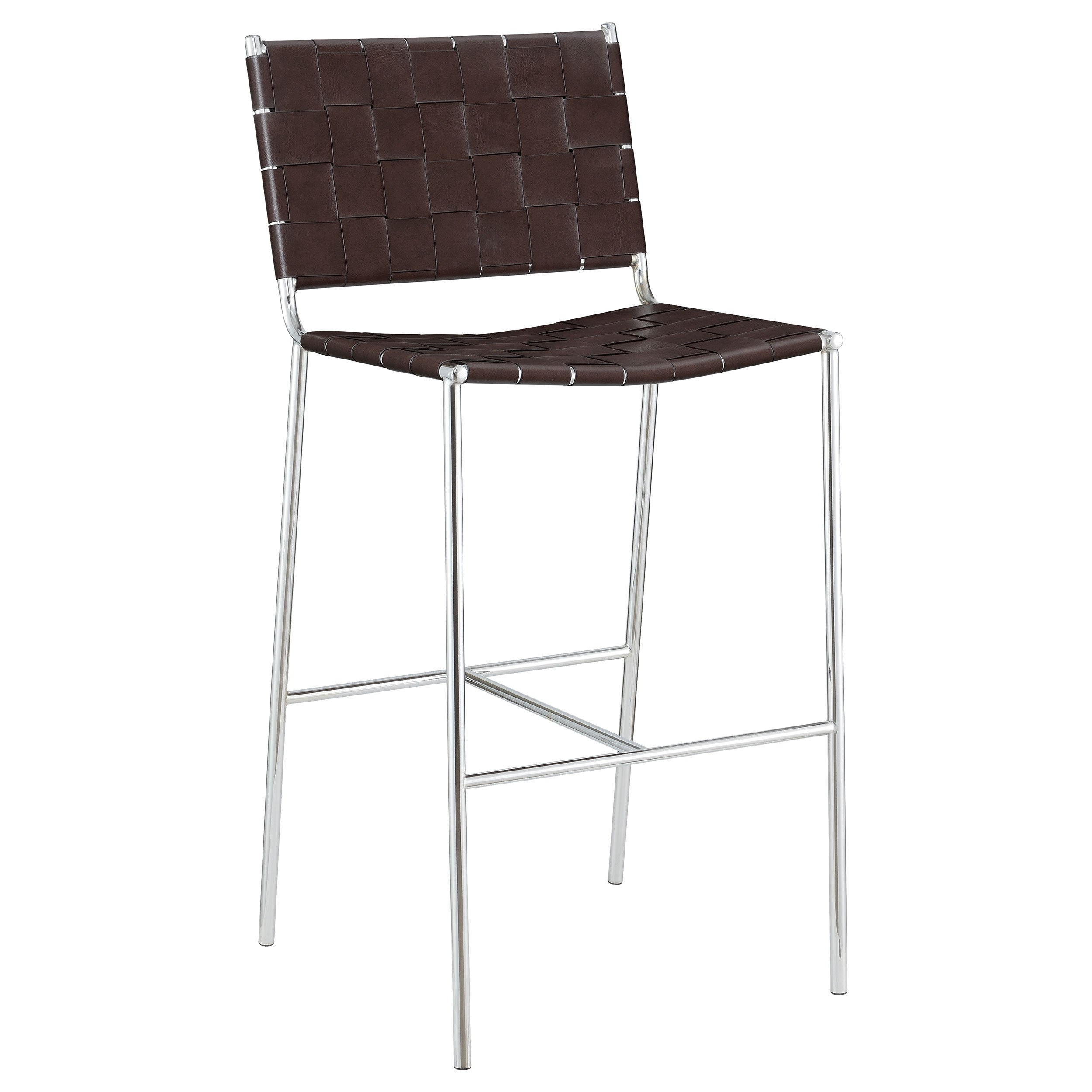 Langton Brown Upholstered Bar Chair with Chrome Frame and Faux Leather Accents in Warm Brown, 41.75in H x 19in W x 20.25in D
