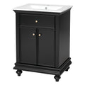 Modern Bathroom Vanity with Tip-Out Drawer and Soft-Close Hinges, Black Ceramic Sink, Ball-Turned Legs, French Elegance Style, 24' x 18.3' x 33.8'