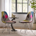 Patchwork Accent Chair Bohemian Style Fabric‎ Chair with Chromed Legs Geometric Pattern Chair, 18'D x 21'W x 32'H, Set of 2