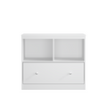 White Wooden Kids Toy Storage Organizer with Large Drawer and Low Bookshelf for Nursery & Playroom, Engineered Wood Cabinet for Books and Toys