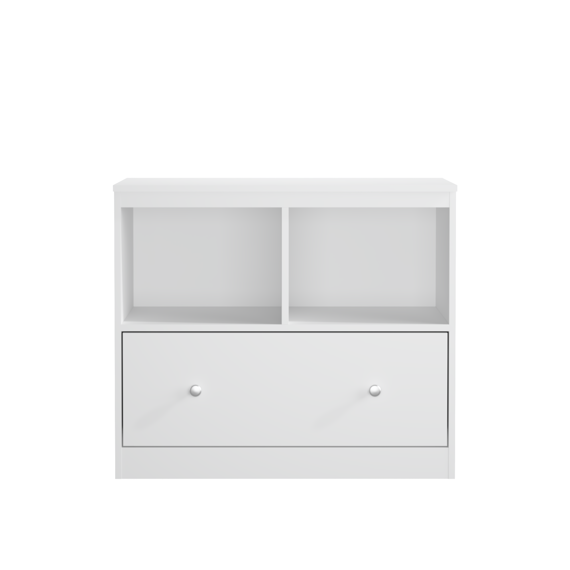 White Wooden Kids Toy Storage Organizer with Large Drawer and Low Bookshelf for Nursery & Playroom, Engineered Wood Cabinet for Books and Toys