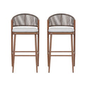 Outdoor 30.25' Bar Height  Aluminum Frame Counter Stools with Scallop-shaped Backrest & Water-resistant Cushions, Set of 2, Teak Finish