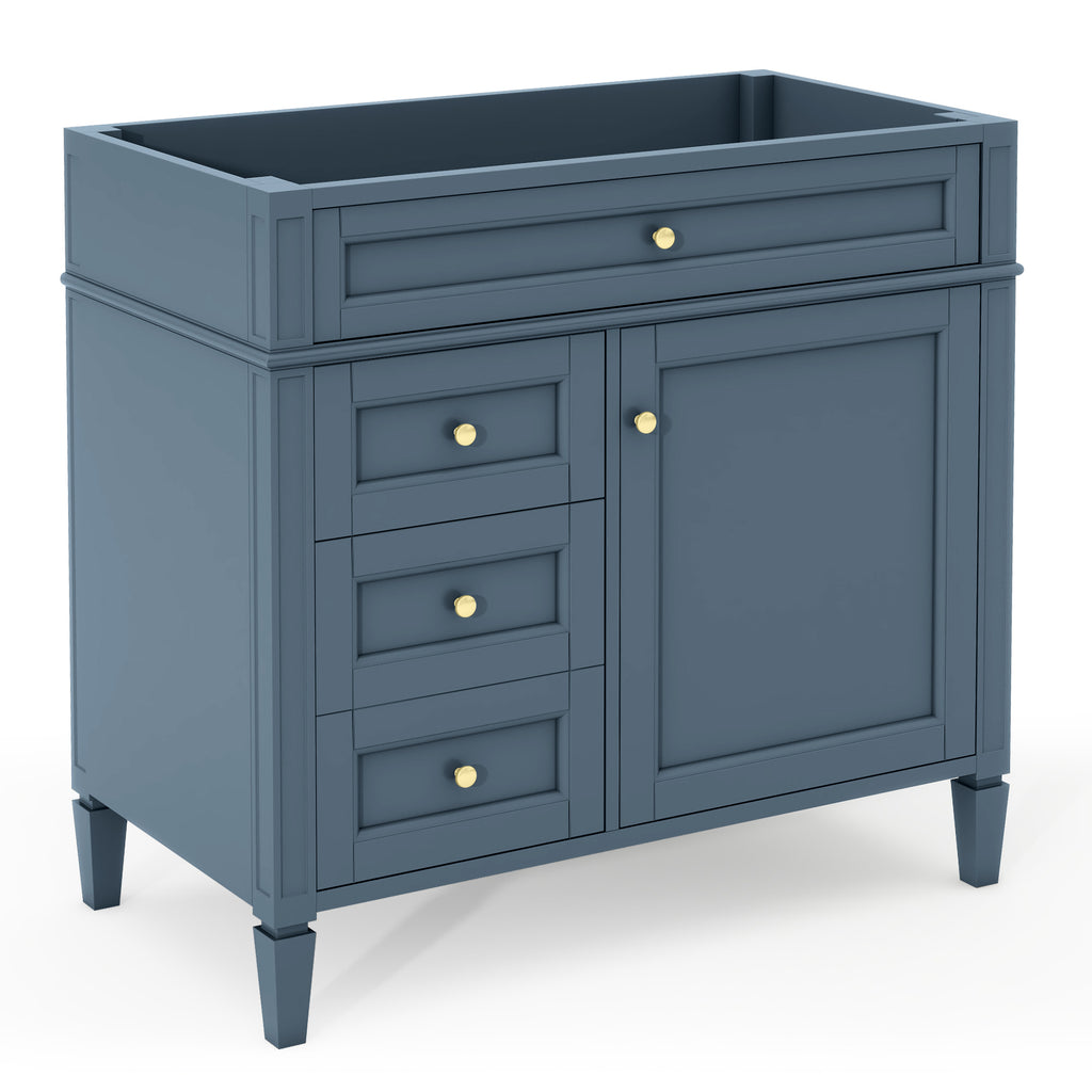 Modern Blue Bathroom Vanity Cabinet with 2 Drawers and Tip-out Drawer, Solid Wood Frame & MDF Board, 35'' x 17.87'' x 33''