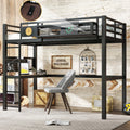 Twin XL Size Loft Bed Frame with desk, storage basket,Metal Loft Bed with clock,and charging port,Black