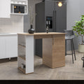Allen 47' Wide Kitchen Island One Cabinet and Five Shelves, Bar Table, Dinning Table. Pub Table White- Natural Oak