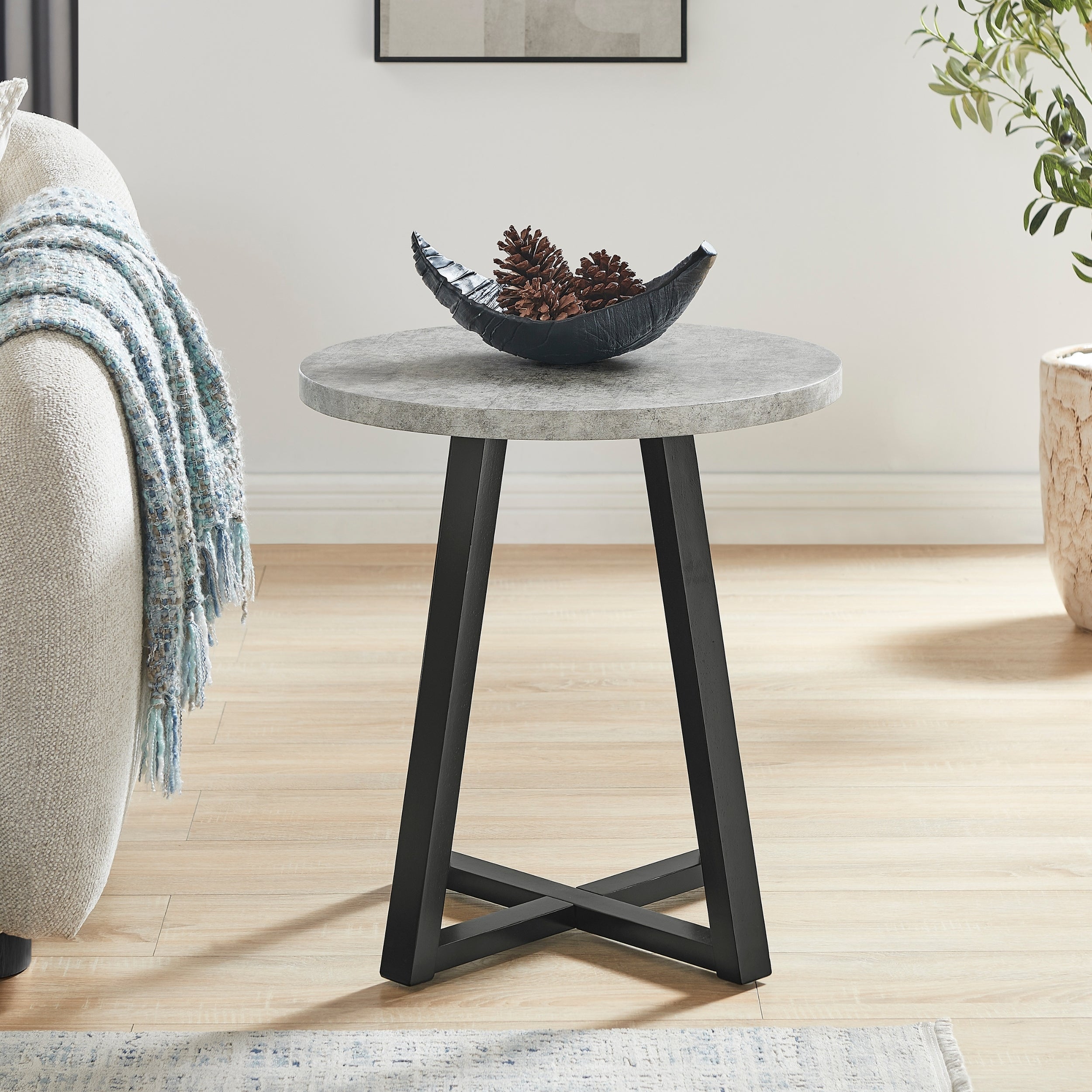 Modern Harmony Wood Round End Table, Gray