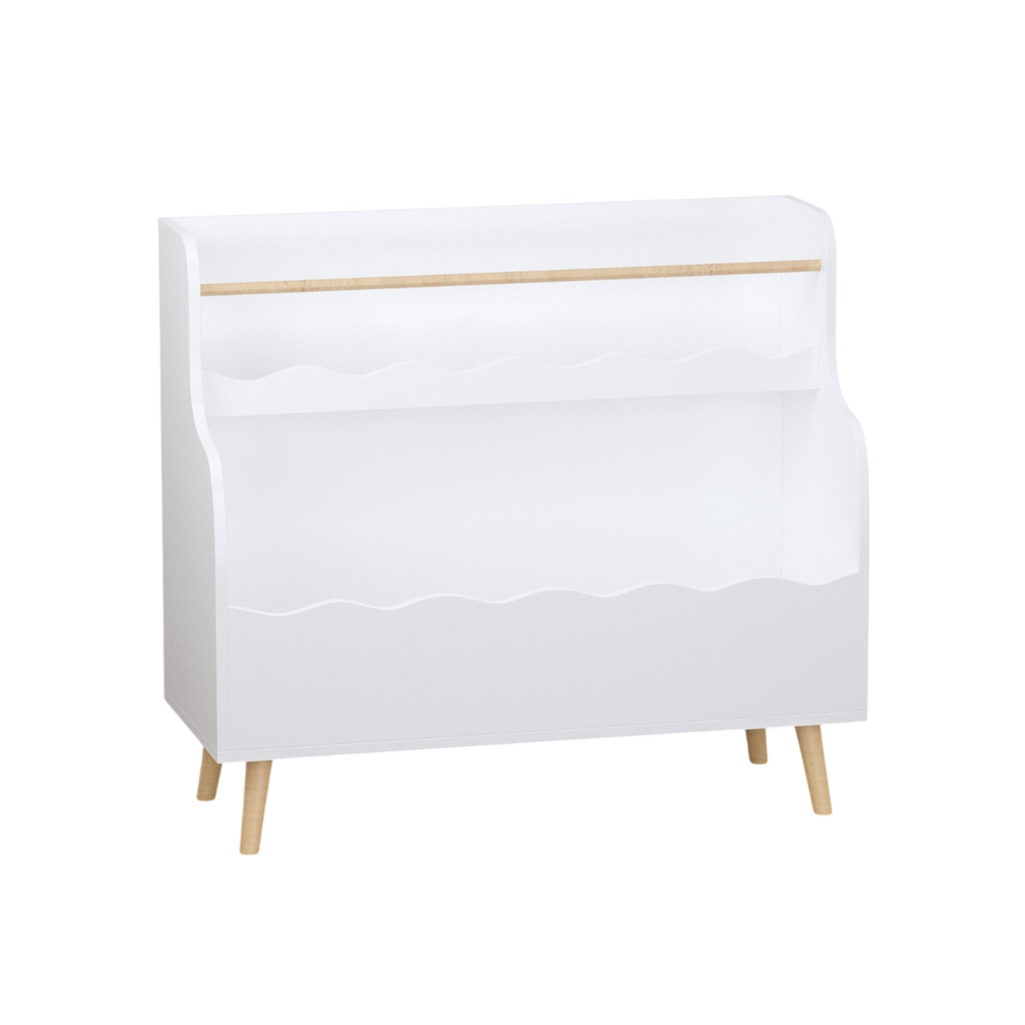 Kids Bookcase Children Book Organizer Toy Storage Cabinet White MDF with Pine Legs 32.7x13.4x29.5 inches