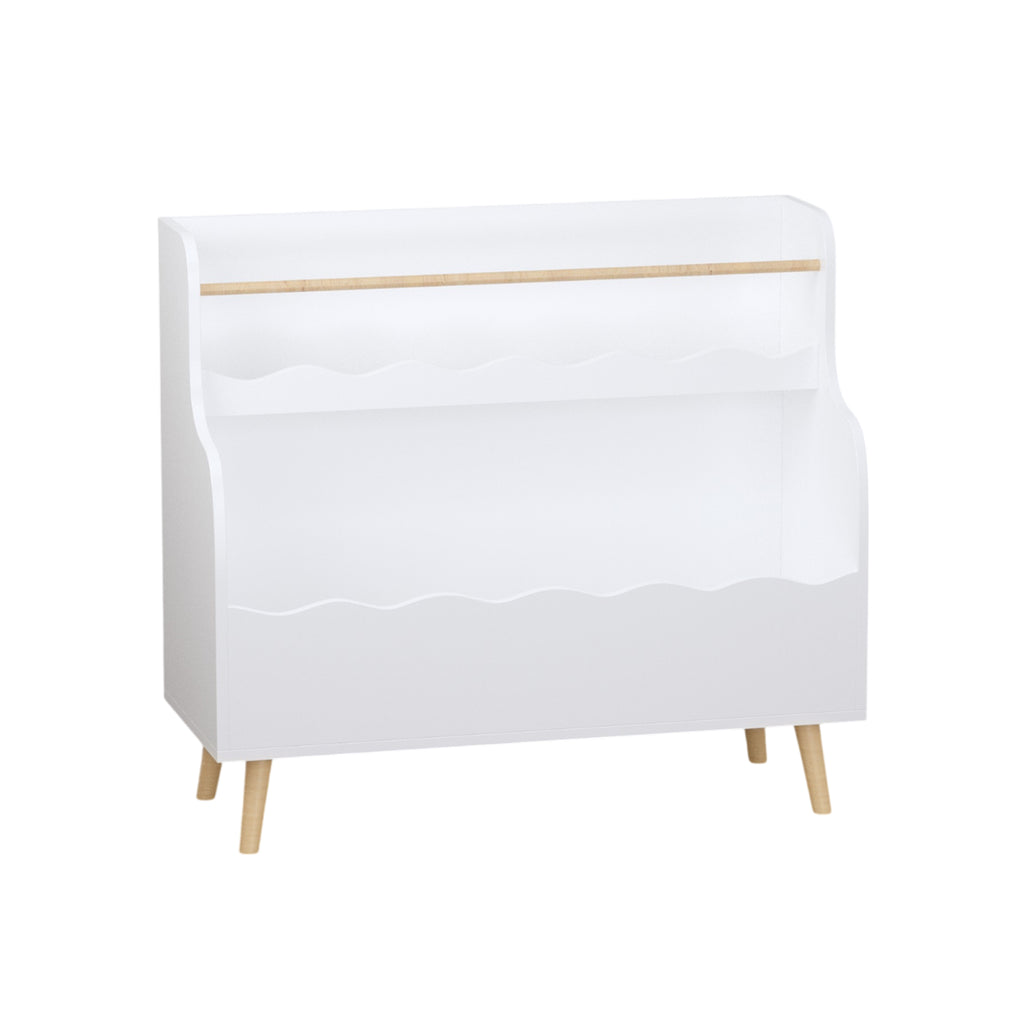 Kids Bookcase Children Book Organizer Toy Storage Cabinet White MDF with Pine Legs 32.7x13.4x29.5 inches