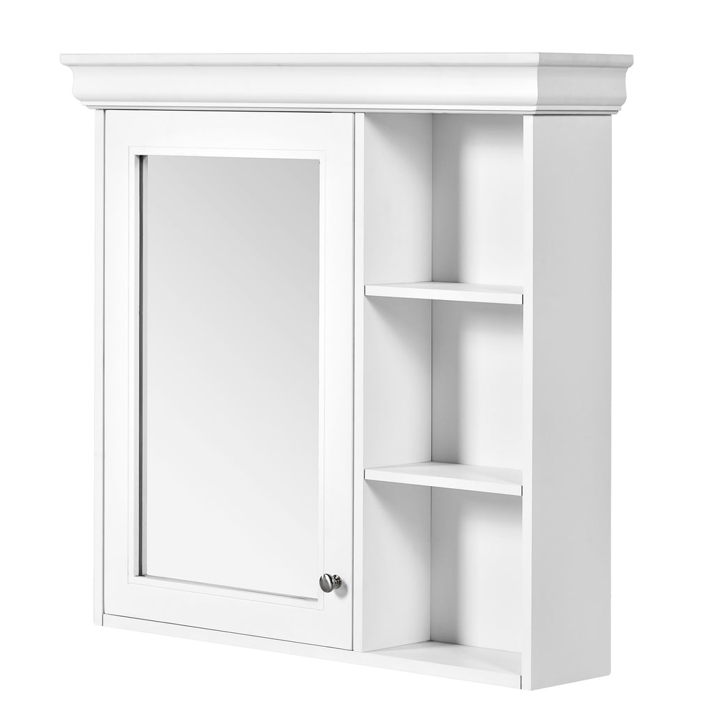 Modern White Wall-Mounted Medicine Cabinet with Mirror and Adjustable Shelves, 30'' x 28'' MDF Storage Cabinet for Bathroom
