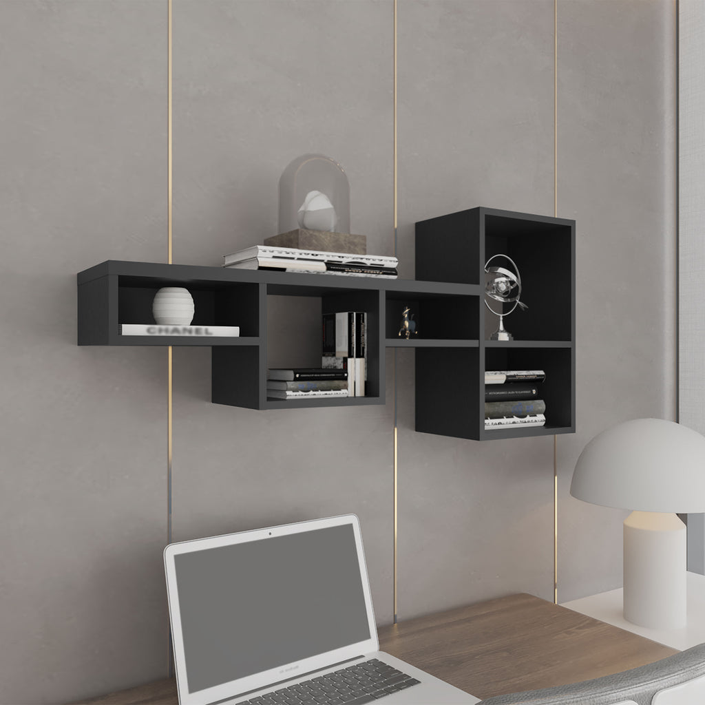Wallshe 47' Wide 7-Tier Wall Shelf, Cube Shelf Modular Shelf for Living Room, Home office, Bedroom  Black
