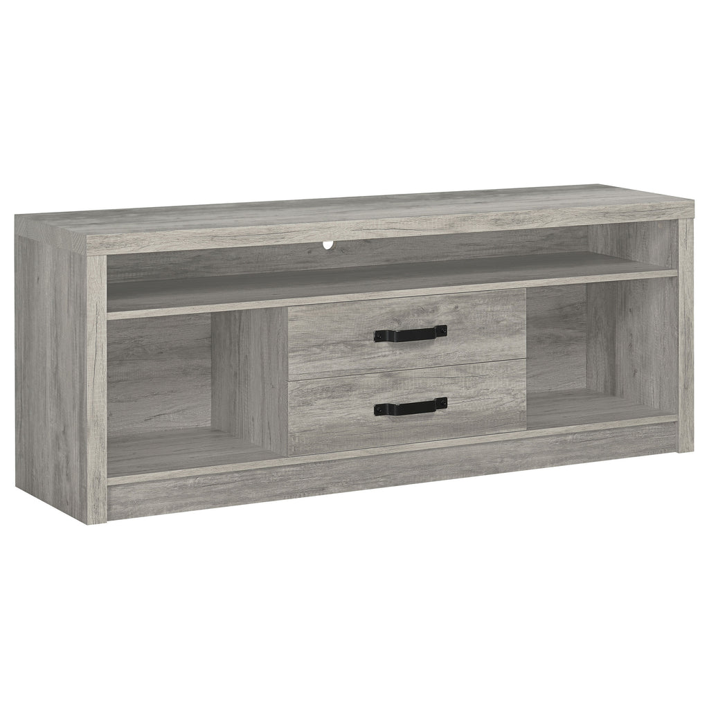 Bergeron Grey Driftwood 2-Drawer Engineered Wood TV Stand in Driftwood Finish with MDF Construction, 59-Inch Wide