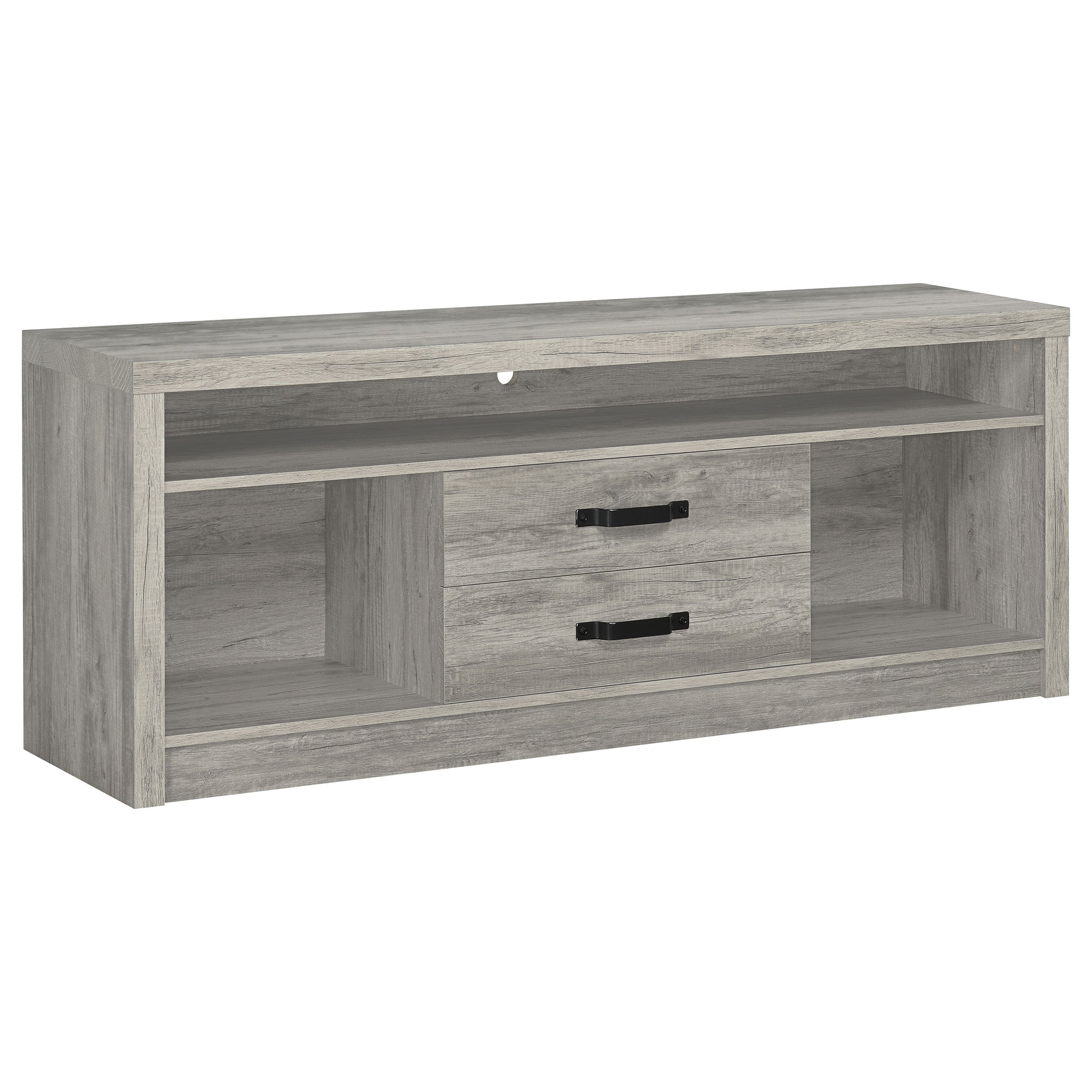 Bergeron Grey Driftwood 2-Drawer Engineered Wood TV Stand in Driftwood Finish with MDF Construction, 59-Inch Wide