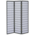 Porch & Den Black 3-Panel Room Divider Folding Shoji Screen with Rubberwood Frame and White Paper Panels, 70.25H x 52W inches