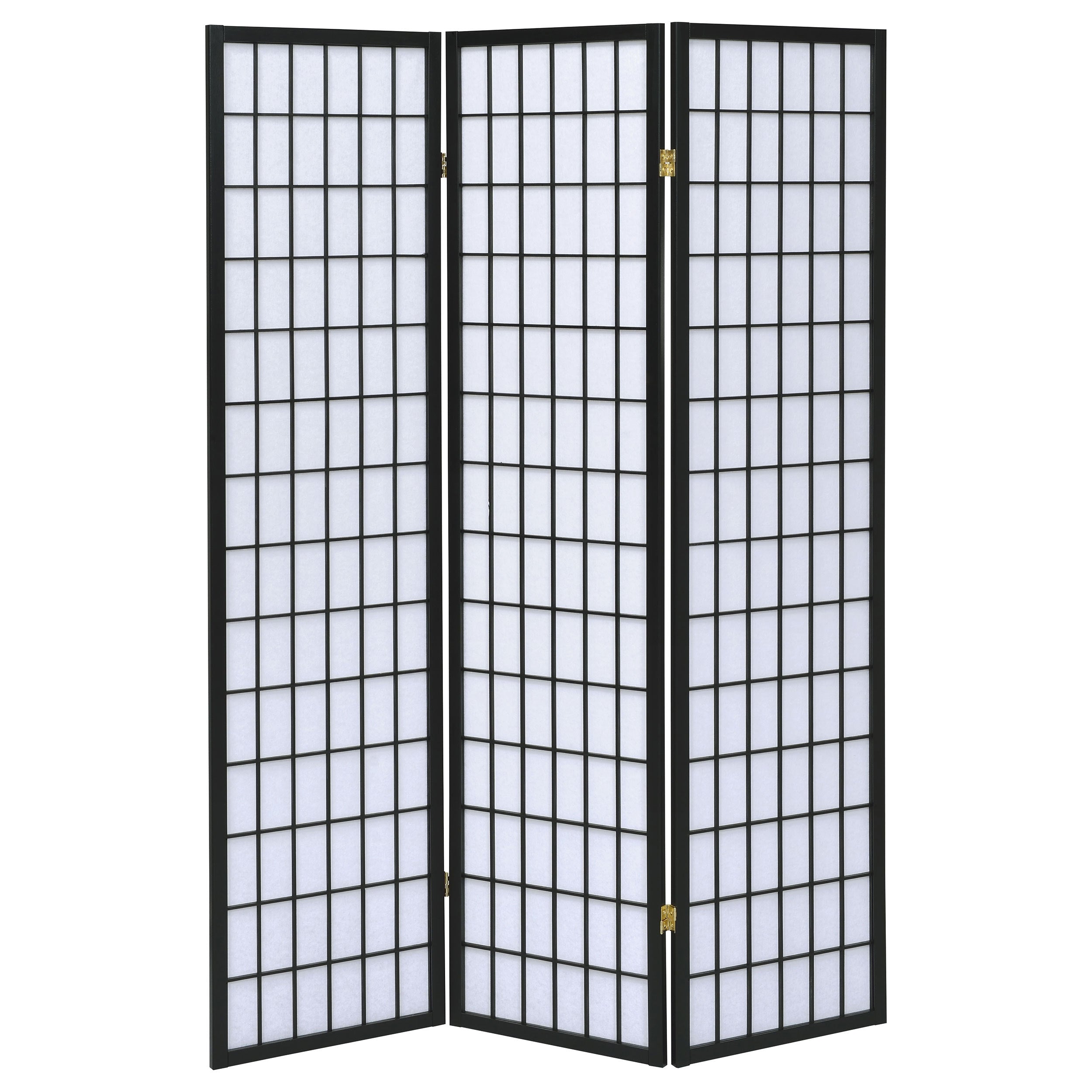 Porch & Den Black 3-Panel Room Divider Folding Shoji Screen with Rubberwood Frame and White Paper Panels, 70.25H x 52W inches