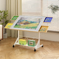 (WHITE) Wooden 1500 Piece Puzzle Table with Drawer, 35'*27.17' Adjustable Puzzle Table, 360° Tilting Puzzle Table with Legs and Wheels, Adjustable Height and Angle, with Protective Cover