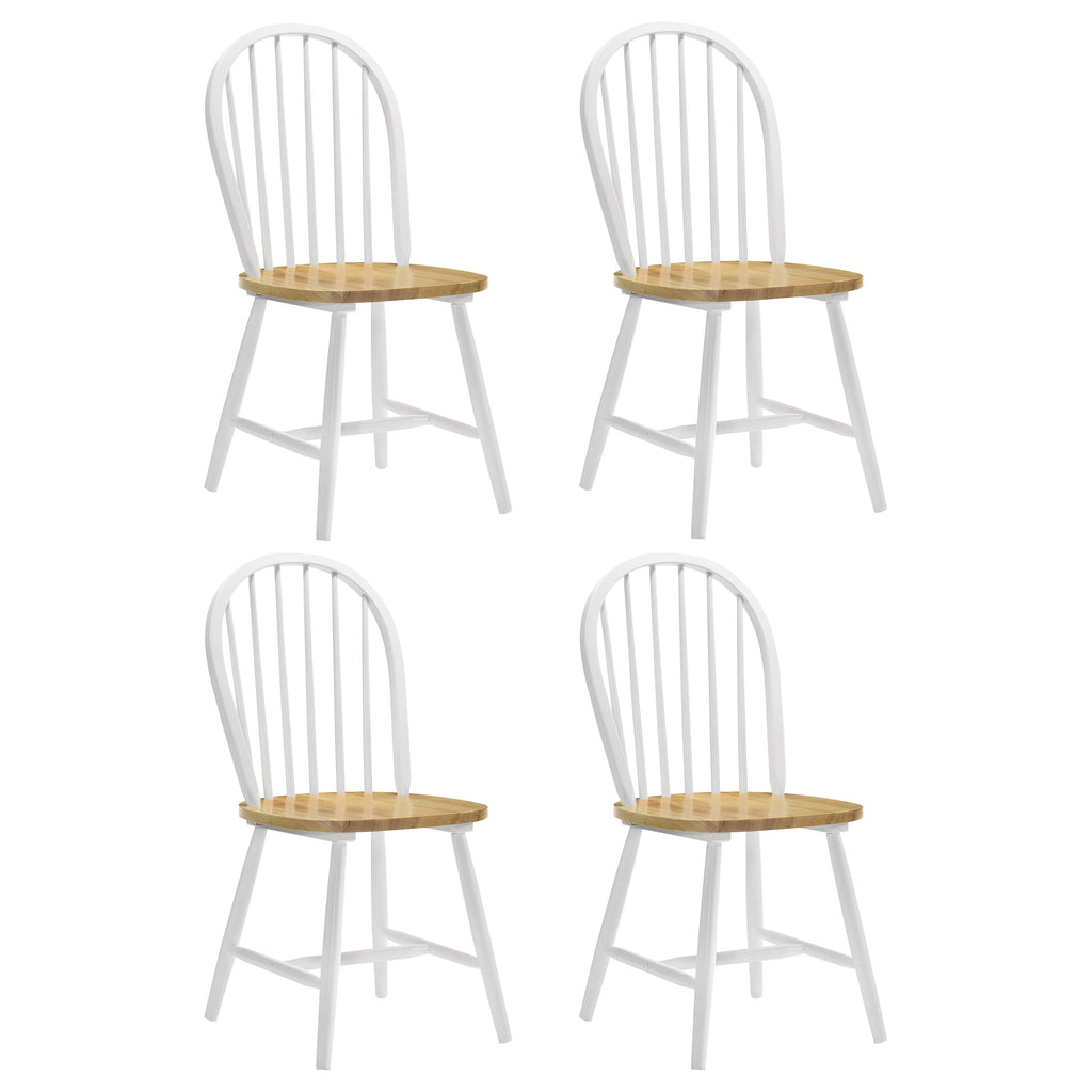 Natural Brown and White Spindle Back Side Chairs (Set of 4) - Rustic Farmhouse Style with Contrasting Wood Finish and Angled White Legs
