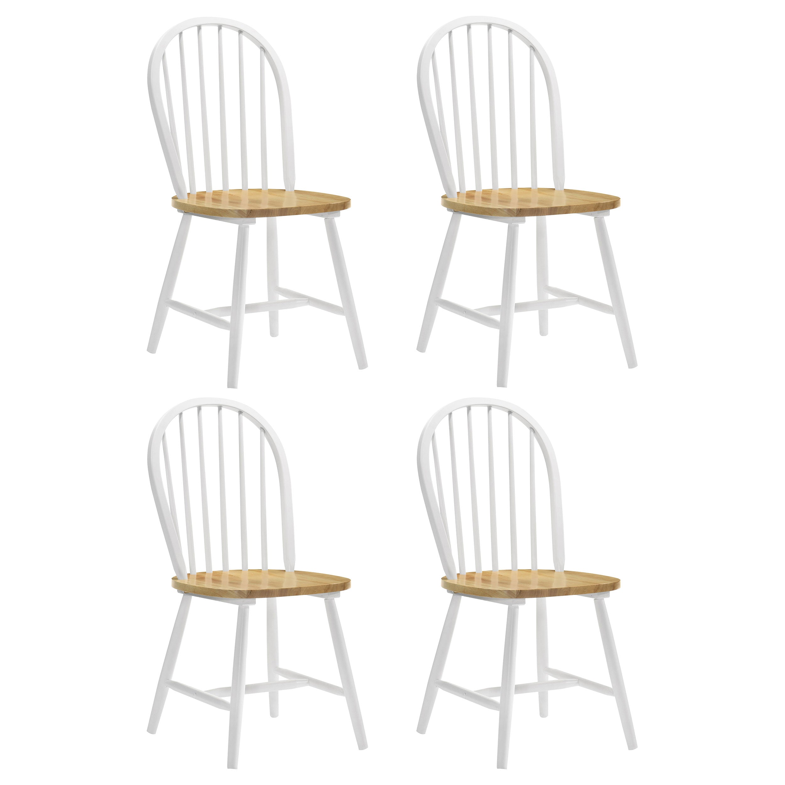 Natural Brown and White Spindle Back Side Chairs (Set of 4) - Rustic Farmhouse Style with Contrasting Wood Finish and Angled White Legs