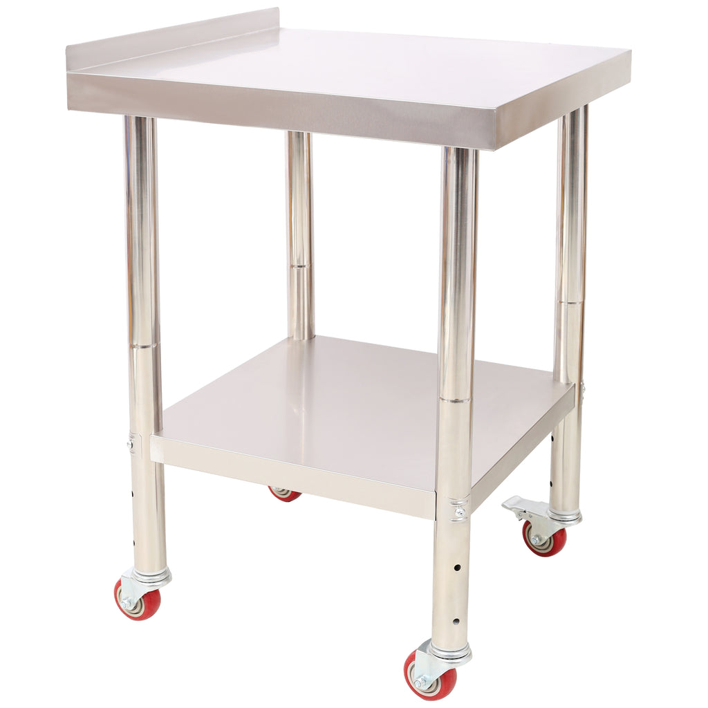 Stainless Steel Prep Table, 24 x 24 x 35-1/2 Inch, 440lbs Load Capacity Heavy Duty Metal Worktable with Backsplash Adjustable Undershelf & 4 Casters, Commercial Workstation for Kitchen Restaurant