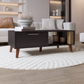 Vance 47' Wide Coffee Table with One Open Shelf and One pull Down Cabinet Door, Living Room, Storage Black Wengue and Natural Oak