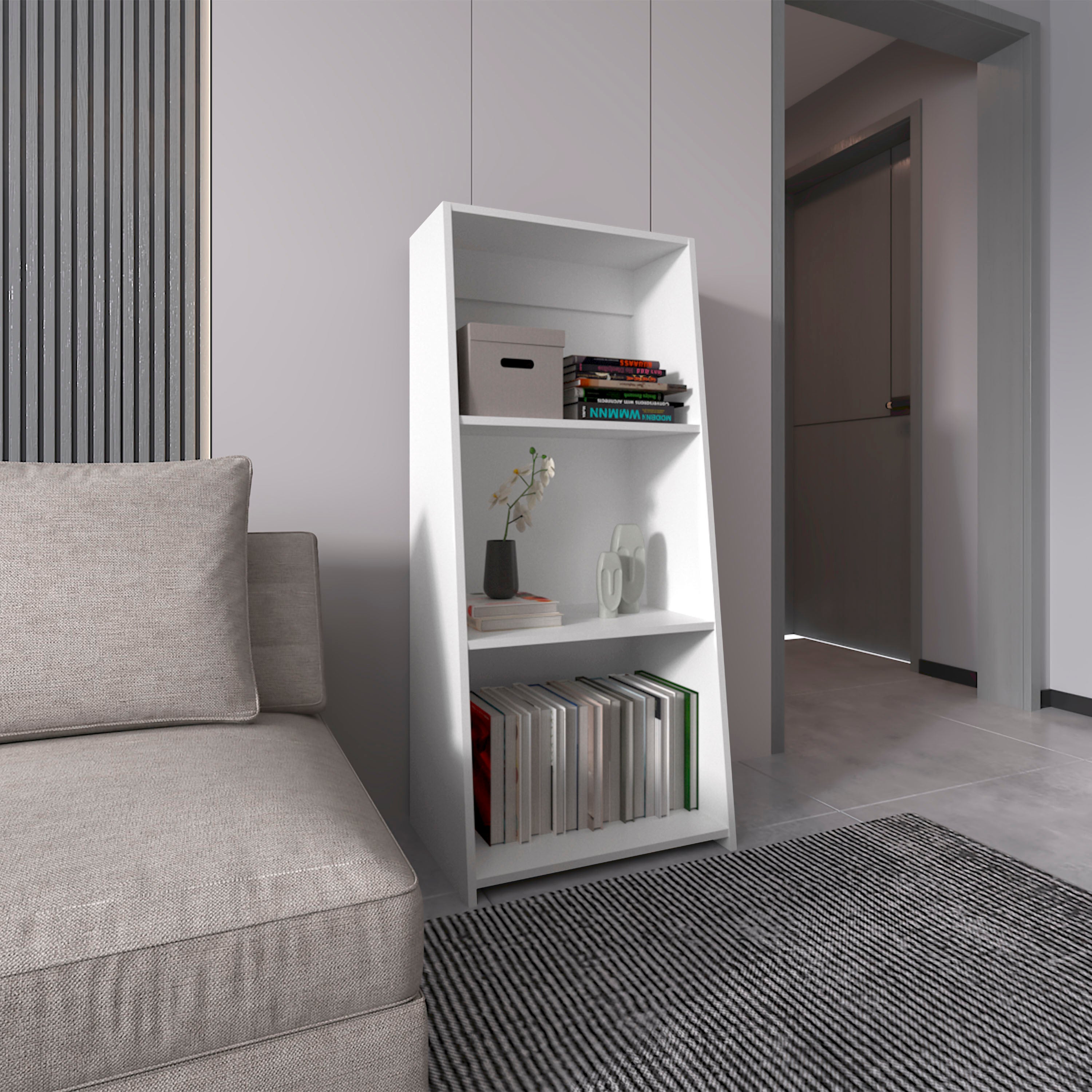 Note 47' Tall Three-Tier Ladder Bookcase White