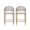 Outdoor 26' Counter Height Aluminum Frame Counter Stools with Scallop-shaped Backrest & Water-resistant Cushions, Set of 2, Maple Finish