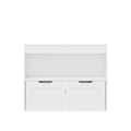 White Book Organizer with Large Drawers and Open Shelves, MDF Toy Storage Cabinet with Removable Wheels and Rounded Edges