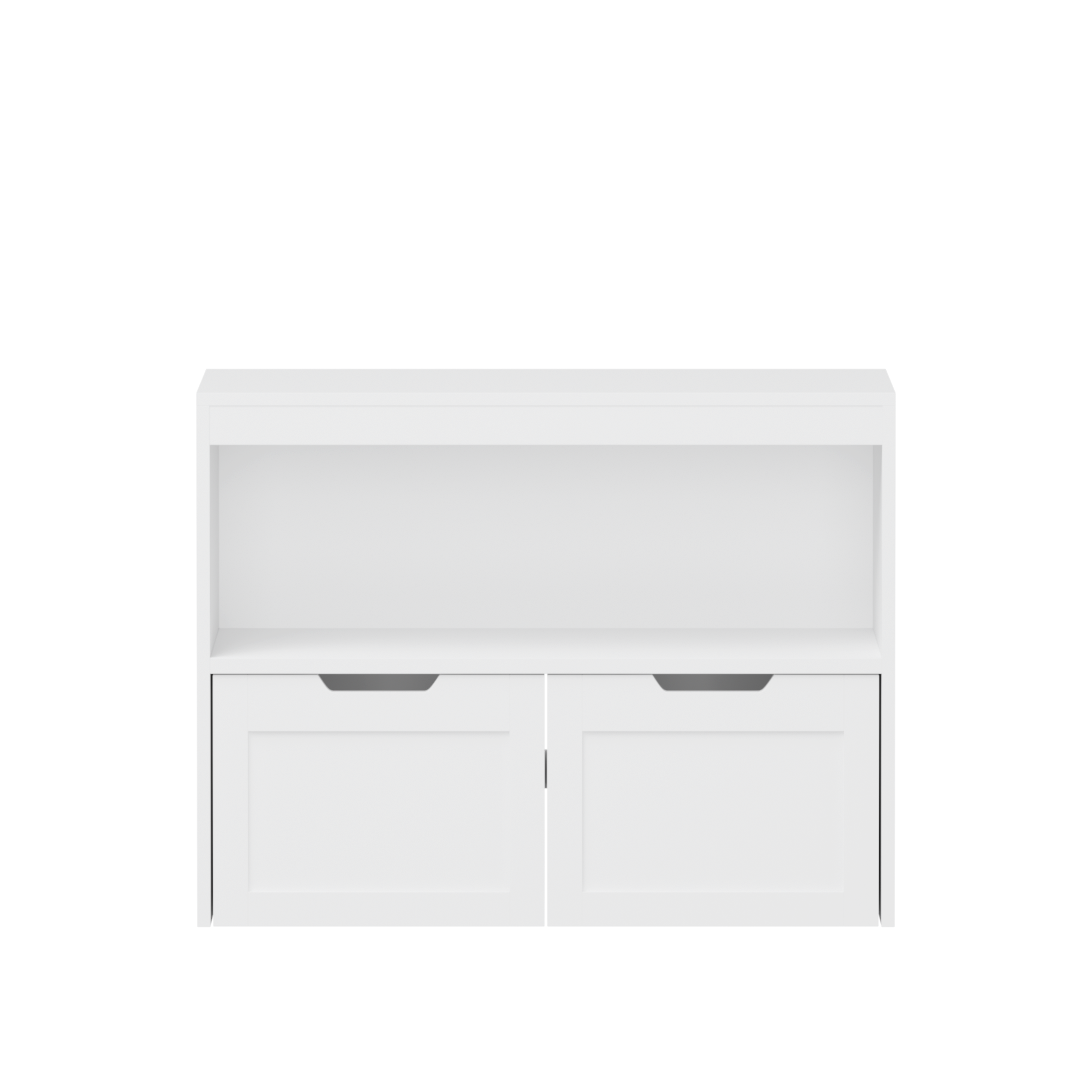 White Book Organizer with Large Drawers and Open Shelves, MDF Toy Storage Cabinet with Removable Wheels and Rounded Edges