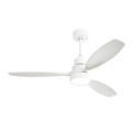 52 Inch Wooden Ceiling Fan White with 3 Solid Wood Blades and Remote Control DC Motor LED Light