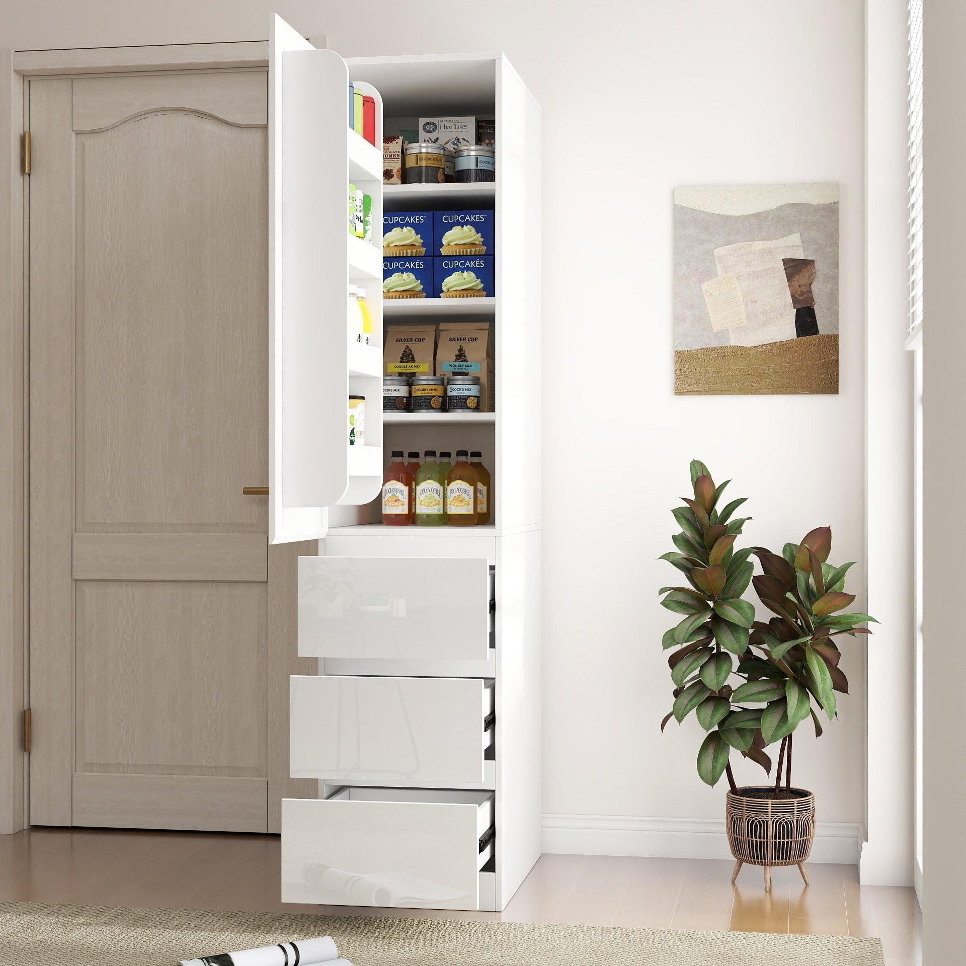 Kitchen Pantry Storage Cabinet,Food Pantry Cabinet with Doors ,shelves and drawers