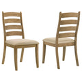 Sammy Brown Oak Wood Dining Side Chair Set of 2 in Brown+Beige with Warm Veneer Finish and Curved Ladder Back