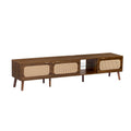 78' TV Stand for 75/80/85 inch TV with Walnut Finish, Ample Storage and Open Shelving in Solid Wood and Glass