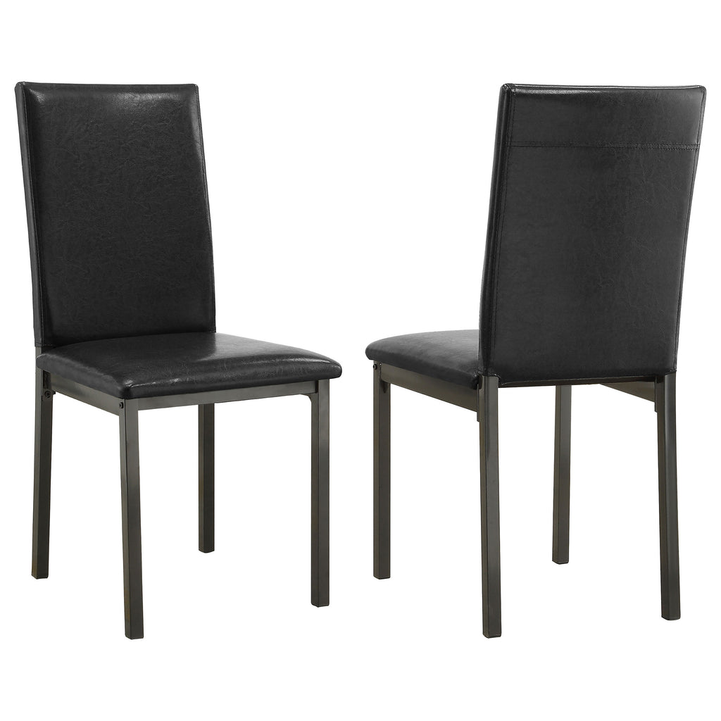 Black and Grey Faux-Leather Upholstered Side Chair Set of 2 in Black Finish with Metal Frame, 36.5H x 17.5W x 19.5D