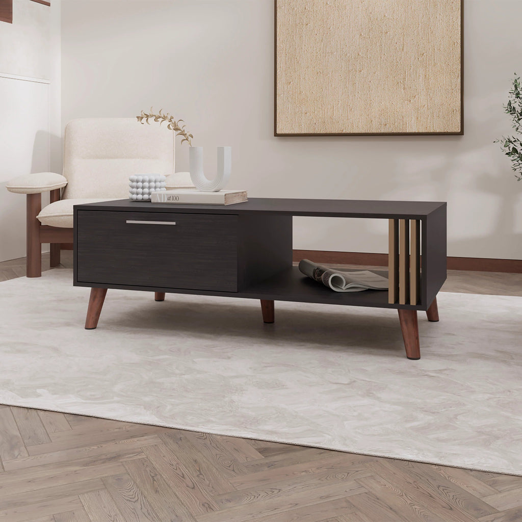 Wengue Coffee Table with a Door and Open Storage