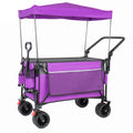 Multi-Functional Push-Pull Folding Wagon Cart with Rotating Handle & Canopy, 7''x4''All-Terrain Wheels & Brakes, Load Capacity 480lbs, 300L Large Capacity for Transport, Groceries, Outdoor Use, Purple