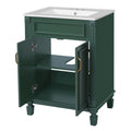 Modern Green Bathroom Vanity with Top Sink, Solid Wood Frame Cabinet, 2 Soft-Closing Doors, Ceramic Basin, 24''