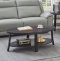 Anze Contemporary Oval Wood Shelf Coffee Table in Charcoal Finish
