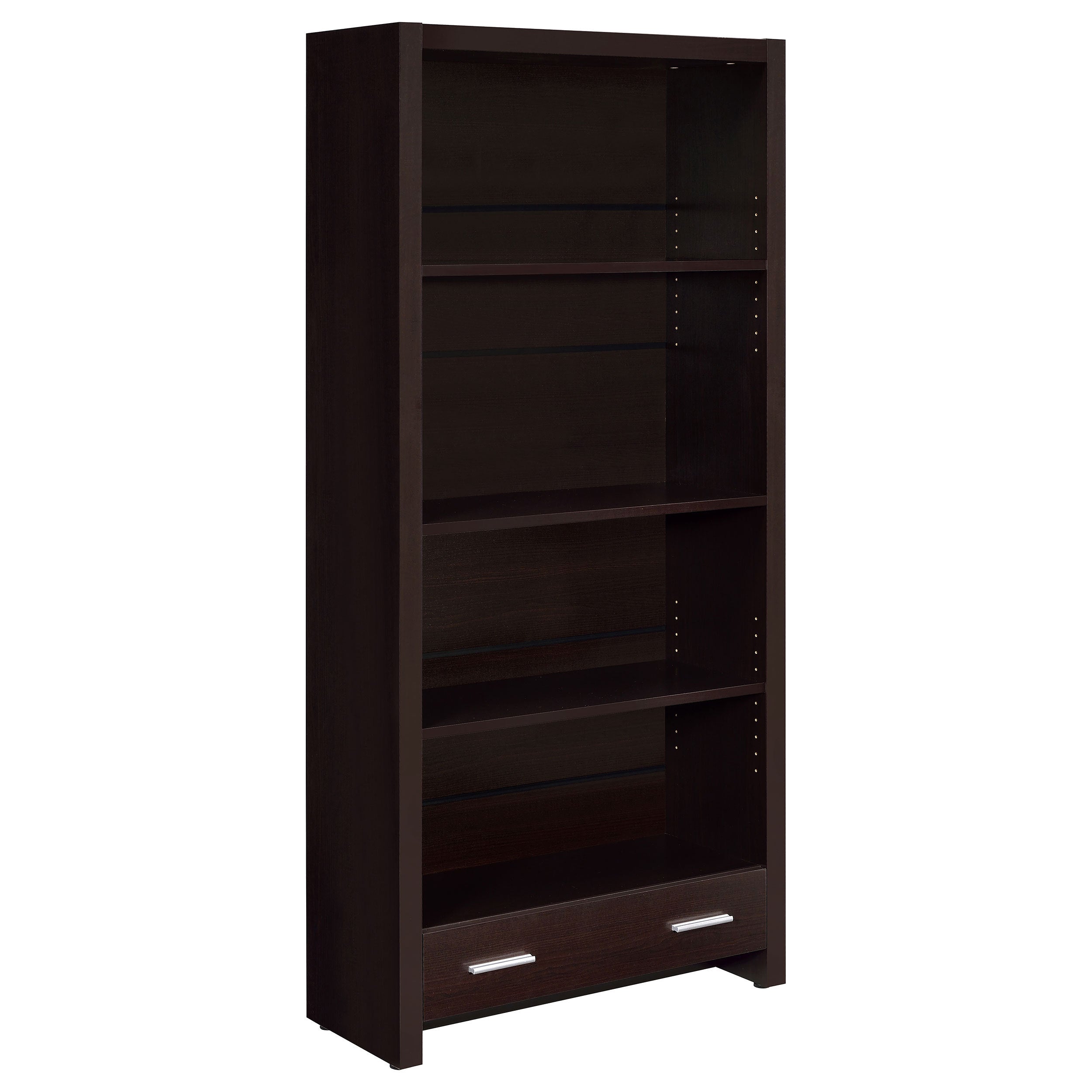 Maureen Cappuccino 5-Shelf Bookcase with Drawer in Warm Brown Finish, MDF and Particle Board Construction, 70.75H x 31.5W x 11.75D