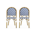 Elegant French Bistro Chair Set with Durable Aluminum Frame and Polyethylene Rattan in White and Navy