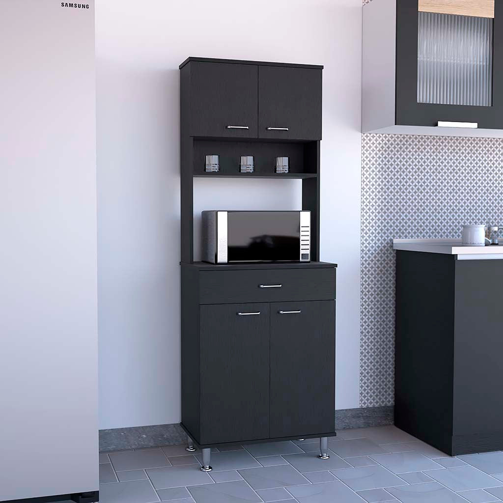 Della 60 Kitchen Pantry with Countertop, Closed & Open Storage -Black