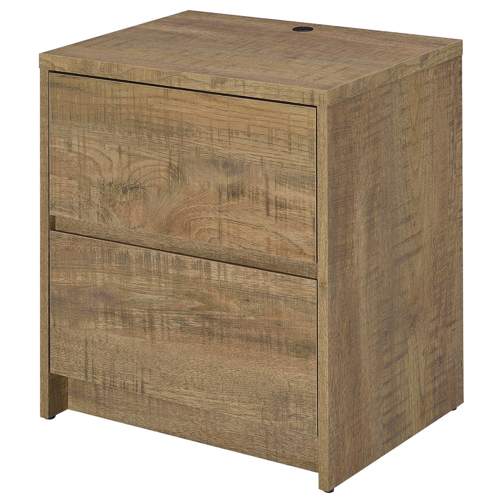 Geary Mango 2-Drawer Nightstand with LED Lights and USB Charging Ports in Mango Finish, Engineered Wood