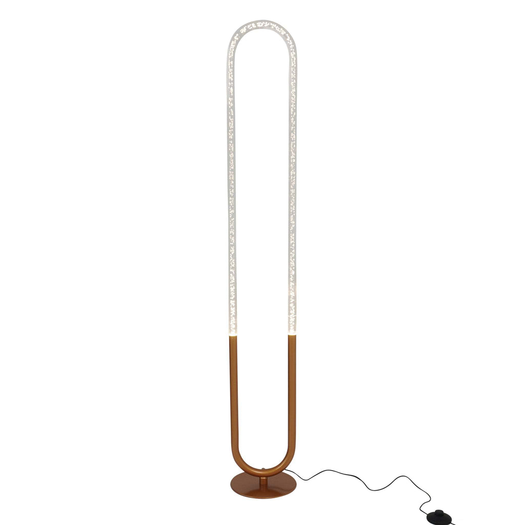 Zeon LED Floor Lamp, Contemporary Standing Light, Coarse Gold Finish, Metal and Clear Acrylic, 110-120V