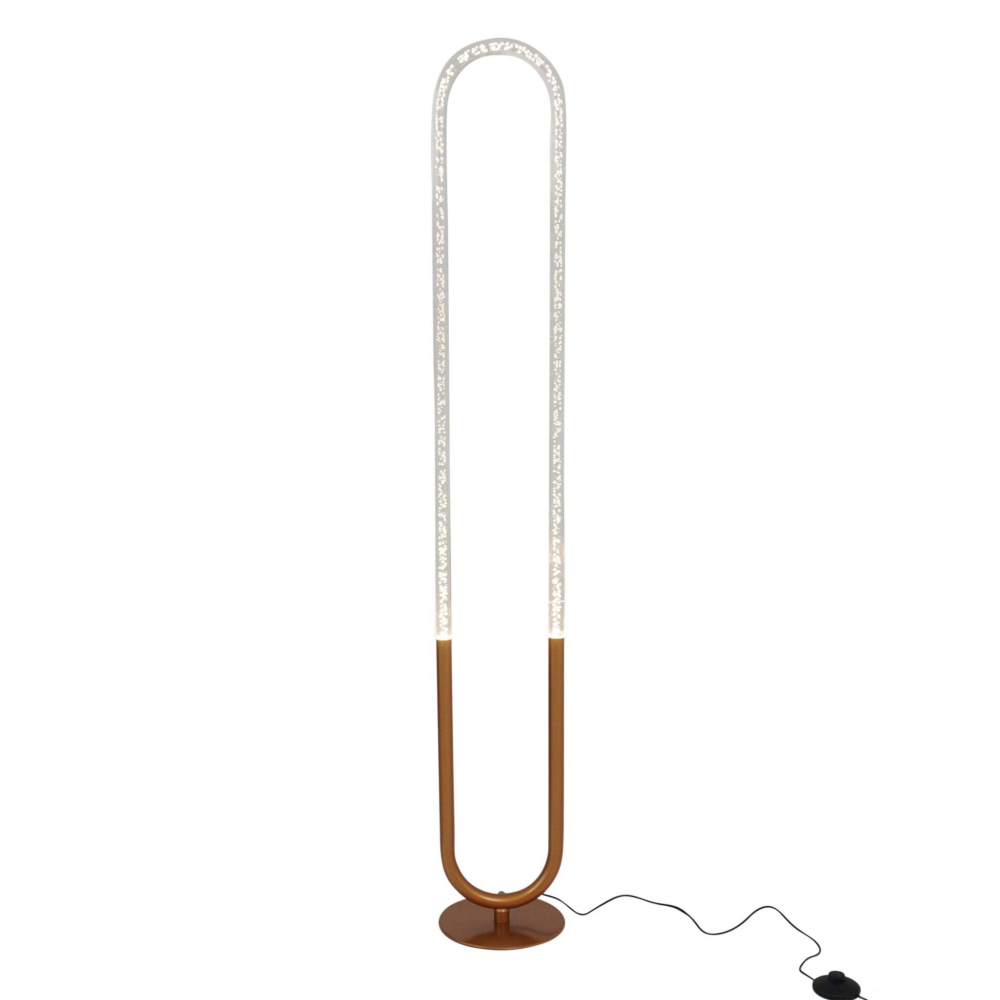 Zeon LED Floor Lamp, Contemporary Standing Light, Coarse Gold Finish, Metal and Clear Acrylic, 110-120V