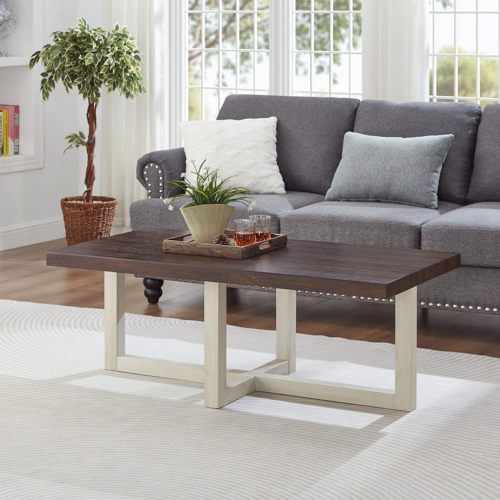 Roundhill Furniture Luno Contemporary Coffee Table, Walnut and White