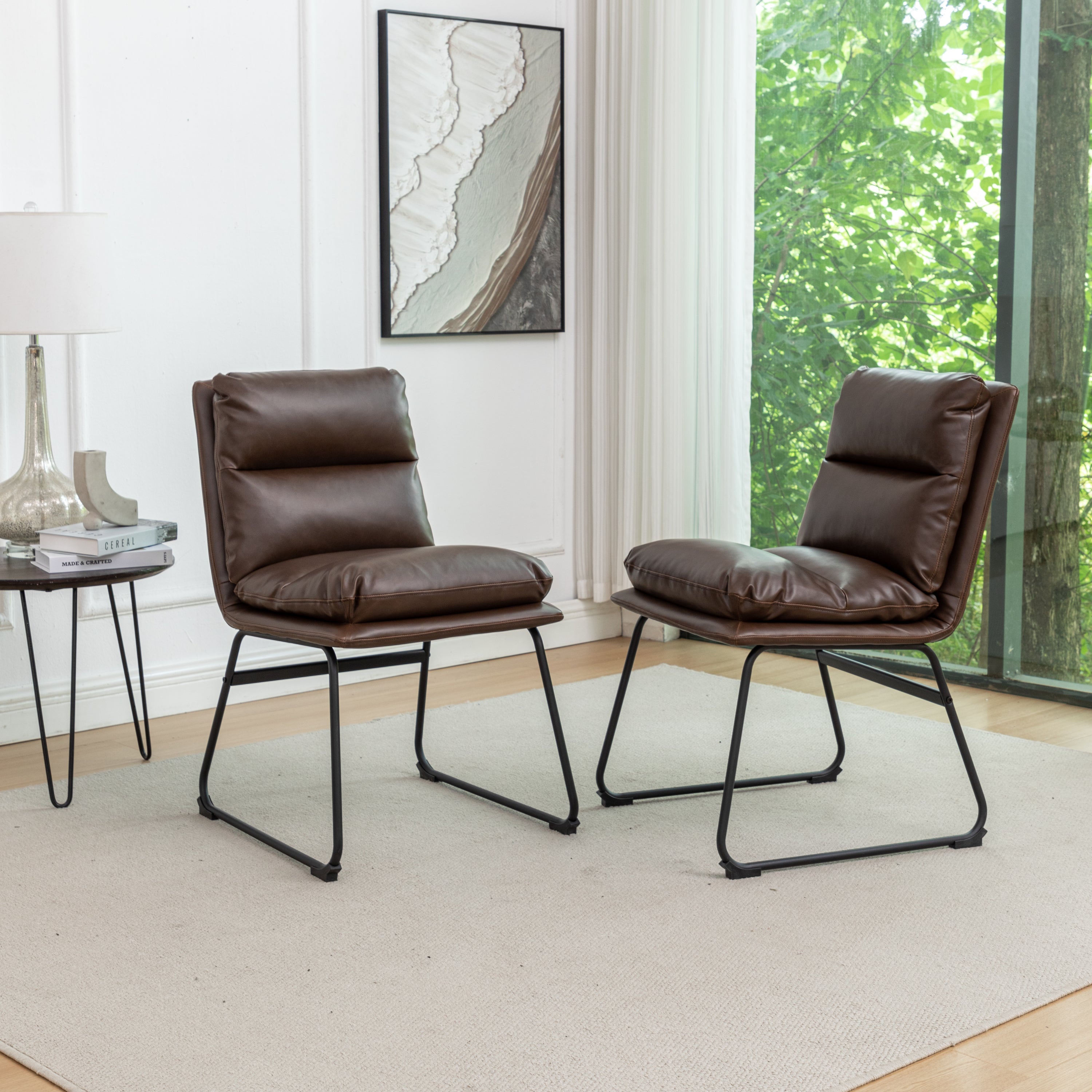Milos Contemporary Upholstered Dining Chairs, Set of 2, Antique Brown